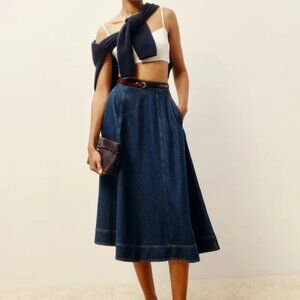 Reformation Delilah Denim Midi Skirt NWT